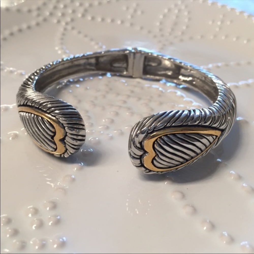 Two Tone Heart Carved Bangle - 7144